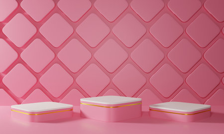 pink showcase with neon light in the pink room.3d rendering.の写真素材