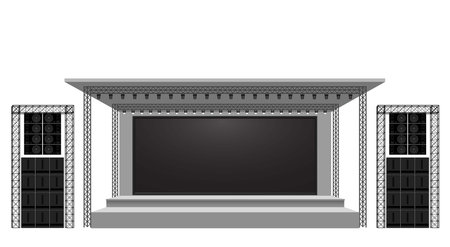 white stage and speaker with spotlight on the truss system on the white backgroundのイラスト素材