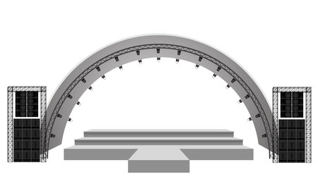 white stage and speaker with spotlight on the truss system on the white backgroundのイラスト素材