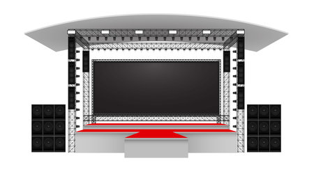 red stage and speaker with led screen on the truss system on the white backgroundのイラスト素材