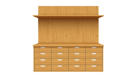 wooden kitchen cabinet and chair on the white backgroundのイラスト素材