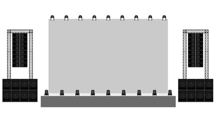 white stage and speaker with spotlight on the truss system on the white backgroundのイラスト素材
