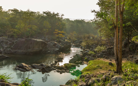 Deep forest Waterfall in tropical zoneの写真素材