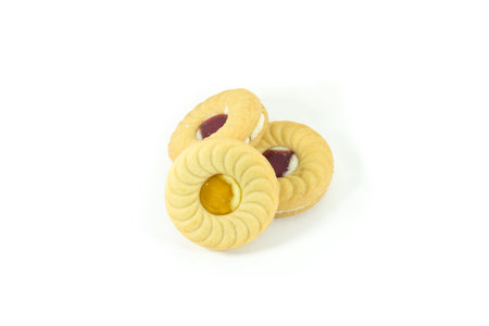 Butter cookies with strawberry and lemon jamの写真素材