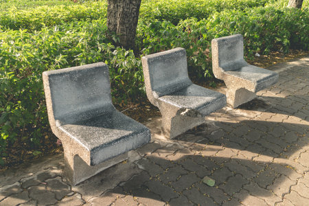 modern design of stone seat in the gardenの写真素材