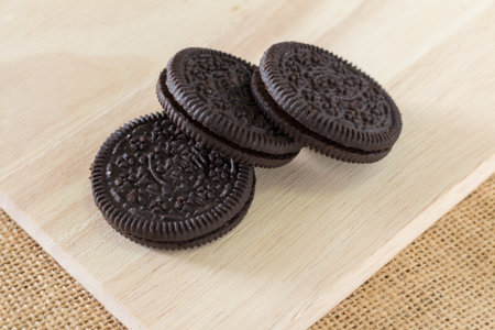 Chocolate cream cookiesの写真素材