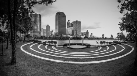 Bangkok, Thailand - Marchl 21 2015 : Landscape of Bangkok city. Capture from Benjakitti Park in Bangkok. black and white themeのeditorial素材