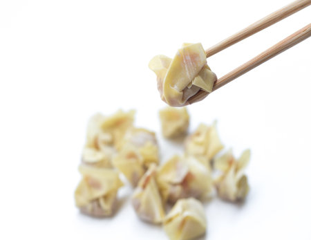 Homemade steamed dumplings  stuffed with pork isolated on white backgroundの写真素材