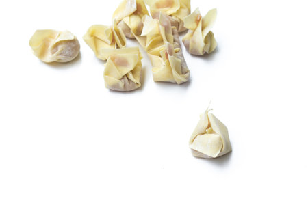 Homemade steamed dumplings  stuffed with pork isolated on white backgroundの写真素材