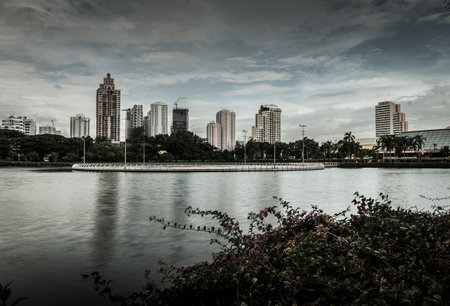 Bangkok, Thailand - September 13 2015 : Landscape of Bangkok city. Capture from Benjakitti Park in Bangkok.Image processed in horror themeのeditorial素材