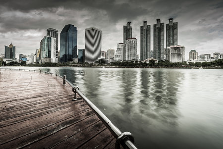 Bangkok, Thailand - September 13 2015 : Landscape of Bangkok city. Capture from Benjakitti Park in Bangkok.Image processed in horror themeのeditorial素材