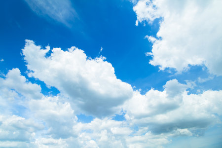 Panorama shot of blue sky and clouds in good weather daysの写真素材