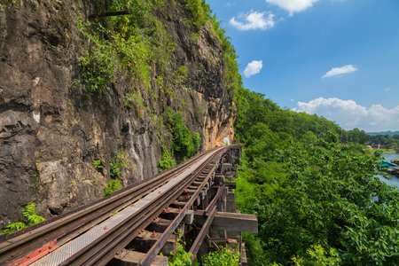 Death railway along The River Kwai, built by prisoners of war during World War II, Thailandの写真素材