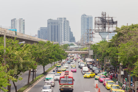 Bangkok Thailand - May 07 2016: Traffic jam on chatuchak Road at chatuchak market in bangkok, thailand. traffic jam is one of worse issue of Bangkok.のeditorial素材