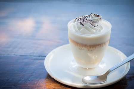 Delicious milk pudding with grated chocolateの写真素材
