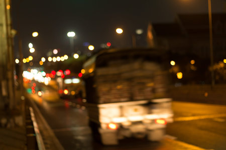 Blur image of car light and traffic in the city for abstract backgroundの写真素材