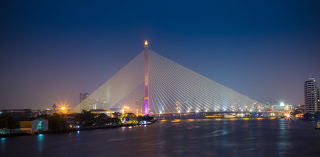 Thailand bangkok night cable bridge ( Rama VIII Bridge ) The Rama VIII Bridge is a cable-stayed...