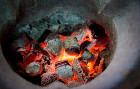 Traditional charcoal burning clay stove for preparing foodの写真素材