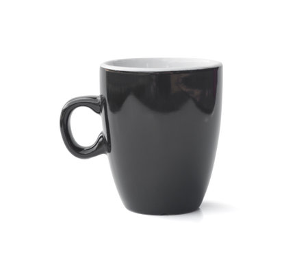 black coffee cup with simple design isolated on white backgroundの写真素材
