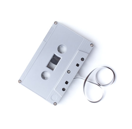 vintage cassette tape isolated on white backgroundの写真素材