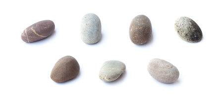 Pebbles stone, heap of stones isolated on white background, sea pebbleの写真素材