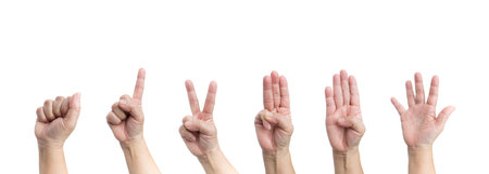 Female hand and fingers showing number isolated on whiteの写真素材
