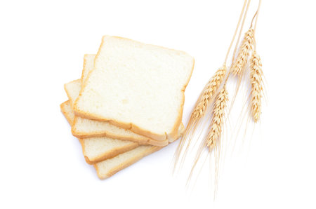 picture of sliced soft and sticky delicious white bread for breakfast on white isolated background
