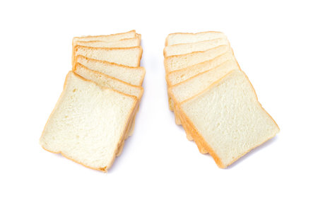 picture of sliced soft and sticky delicious white bread for breakfast on white isolated background