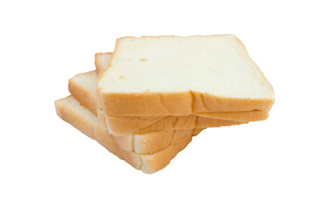 picture of sliced soft and sticky delicious white bread for breakfast on white isolated background