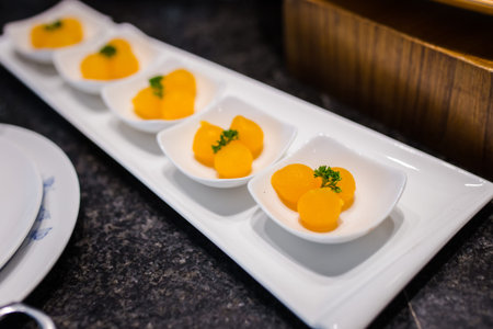 Thongyod, dessert made from egg yolks served in thai luxury restaurant