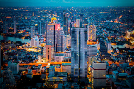 Bangkok Thailand - June 8 2019 : Landscape of Bangkok city during night sceneのeditorial素材