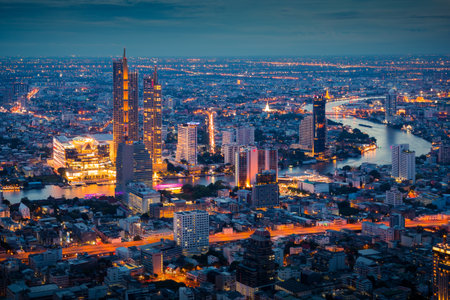 Bangkok Thailand - June 8 2019 : Landscape of Bangkok city during night sceneのeditorial素材