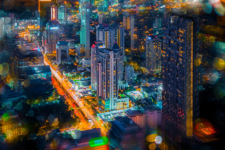 Bangkok Thailand - June 8 2019 : Landscape of Bangkok city at twilight time with bird view. Capture from highest office building in Bangkok (central of bangkok)のeditorial素材
