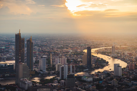 Bangkok Thailand - June 8 2019 : Landscape of Bangkok city during golden light hour.のeditorial素材