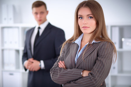 Face of beautiful business woman on the background of business peopleの写真素材