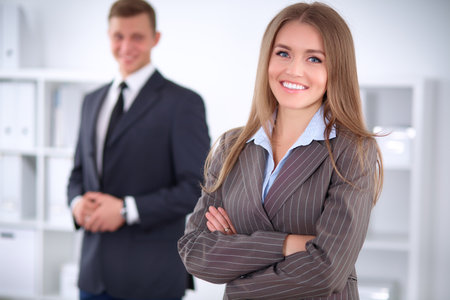 Face of beautiful business woman on the background of business peopleの写真素材