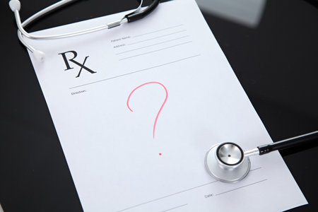 Stethoscope and prescription, black reflective backgroundの写真素材