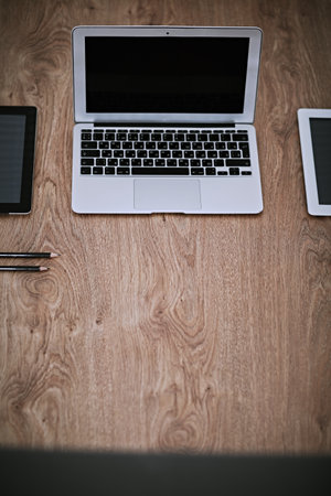 Office workplace with a laptop and documents. Business conceptの写真素材