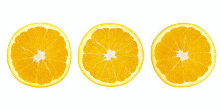 Natural orange fruit halved isolated on white background.