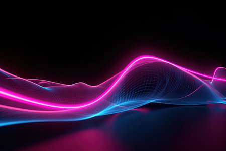 abstract futuristic background with pink blue glowing neon moving high speed wave lines and bokeh lights. Data transfer concept Fantastic wallpaperの素材