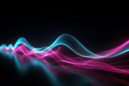 abstract futuristic background with pink blue glowing neon moving high speed wave lines and bokeh lights. Data transfer concept Fantastic wallpaperの素材