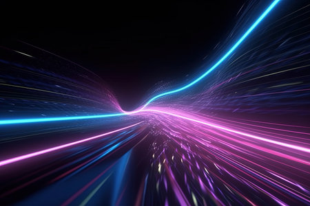 abstract futuristic background with pink blue glowing neon moving high speed wave lines and bokeh lights. Data transfer concept Fantastic wallpaperの素材