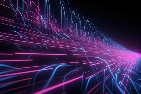 abstract futuristic background with pink blue glowing neon moving high speed wave lines and bokeh lights. Data transfer concept Fantastic wallpaperの素材