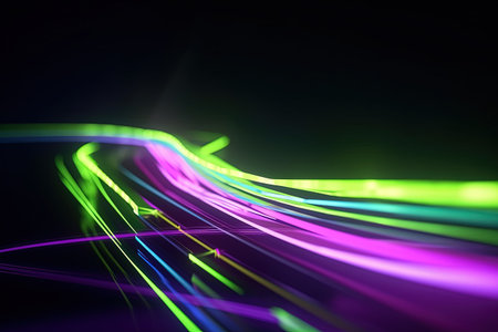 abstract futuristic background with Purple lime green glowing neon moving high speed wave lines and bokeh lights. Data transfer concept Fantastic wallpaperの素材