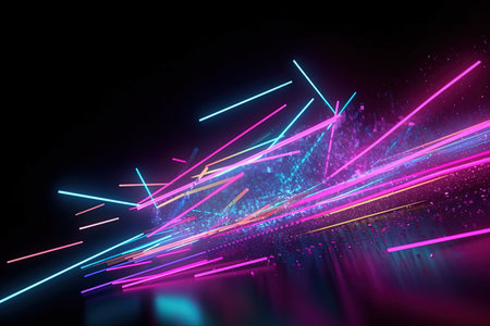 abstract futuristic background with pink blue glowing neon moving high speed wave lines and bokeh lights. Data transfer concept Fantastic wallpaperの素材