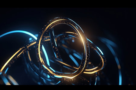 abstract futuristic background with gold blue glowing neon moving high speed wave lines and bokeh lights. Data transfer concept Fantastic wallpaper, Ai Generativeの素材