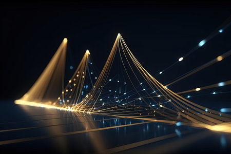 abstract futuristic background with gold blue glowing neon moving high speed wave lines and bokeh lights. Data transfer concept Fantastic wallpaper, Ai Generativeの素材