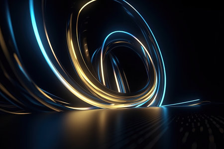 abstract futuristic background with gold blue glowing neon moving high speed wave lines and bokeh lights. Data transfer concept Fantastic wallpaper, Ai Generativeの素材
