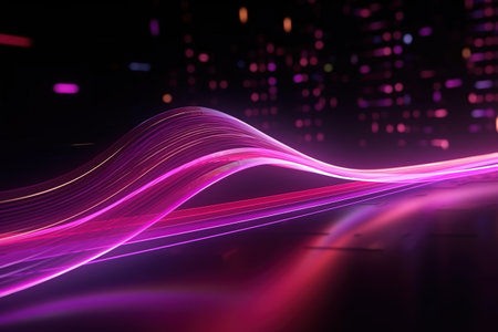 abstract futuristic background with pink blue glowing neon moving high speed wave lines and bokeh lights. Data transfer concept Fantastic wallpaper, Ai Generativeの素材