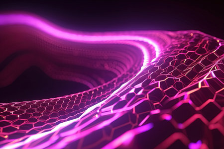abstract futuristic background with pink blue glowing neon moving high speed wave lines and bokeh lights. Data transfer concept Fantastic wallpaper, Ai Generativeの素材